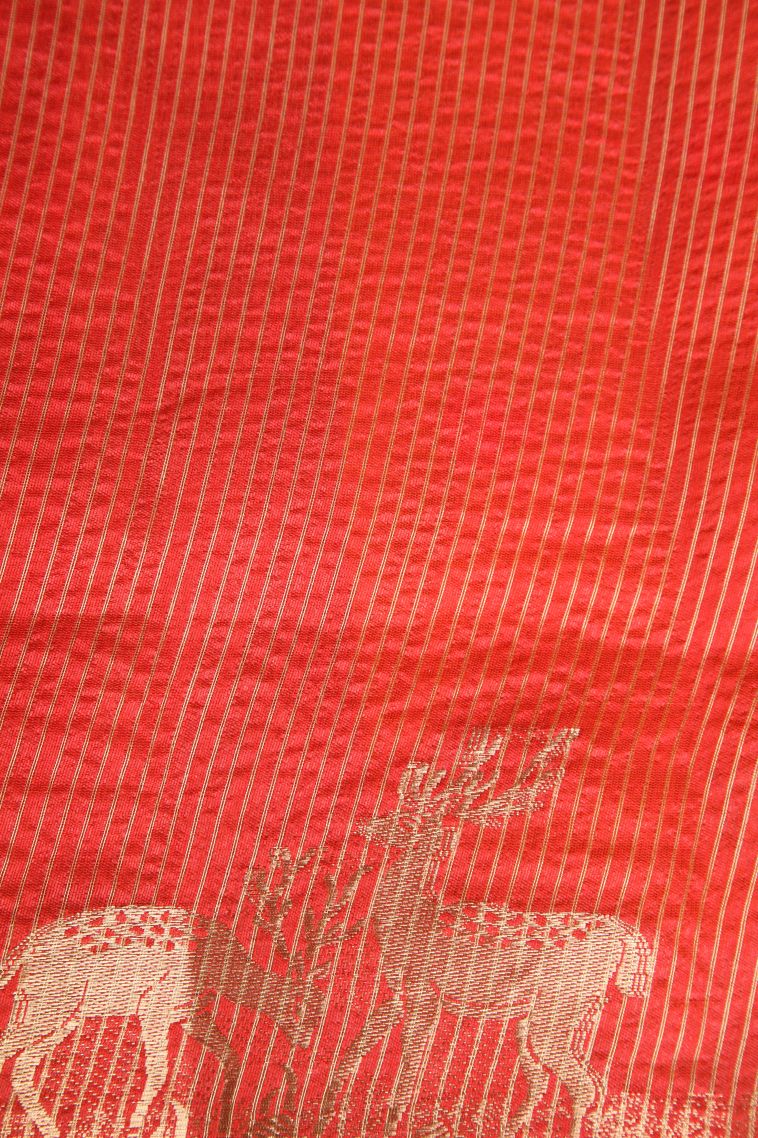 Honey Orange Semi Tussar Silk with Gold Zari Buttis (small Dots Or Motifs) view 3