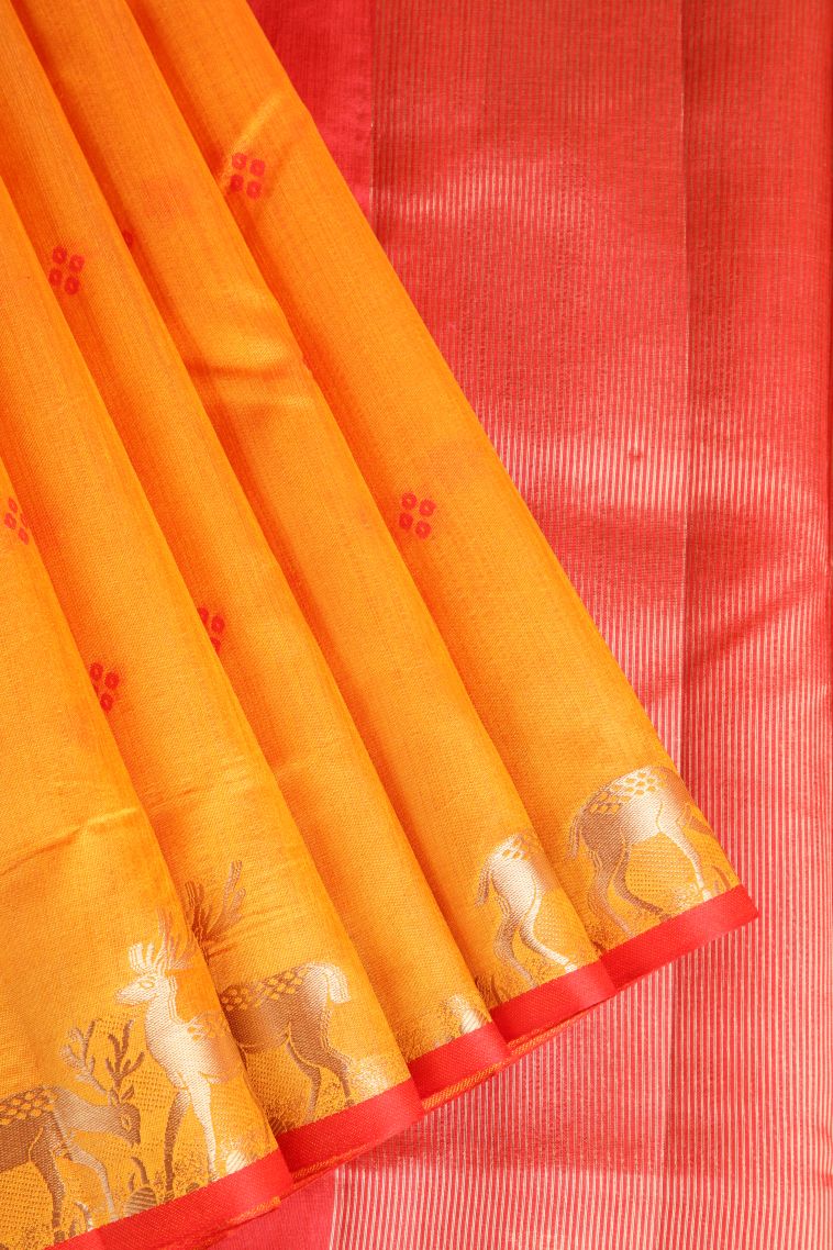Honey Orange Semi Tussar Silk with Gold Zari Buttis (small Dots Or Motifs) view 1