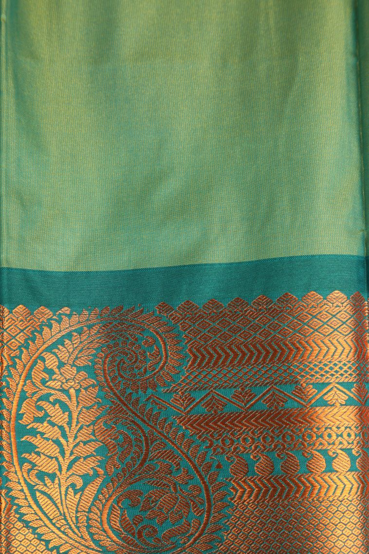 Olive Green Visiri Madippu Silk Sarees with Copper Zari Floral Patterns view 3