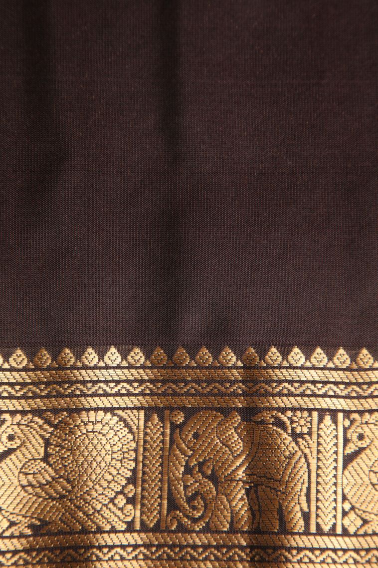 Fire Orange Soft Silk Saree with Gold Zari Floral Puttas view 3