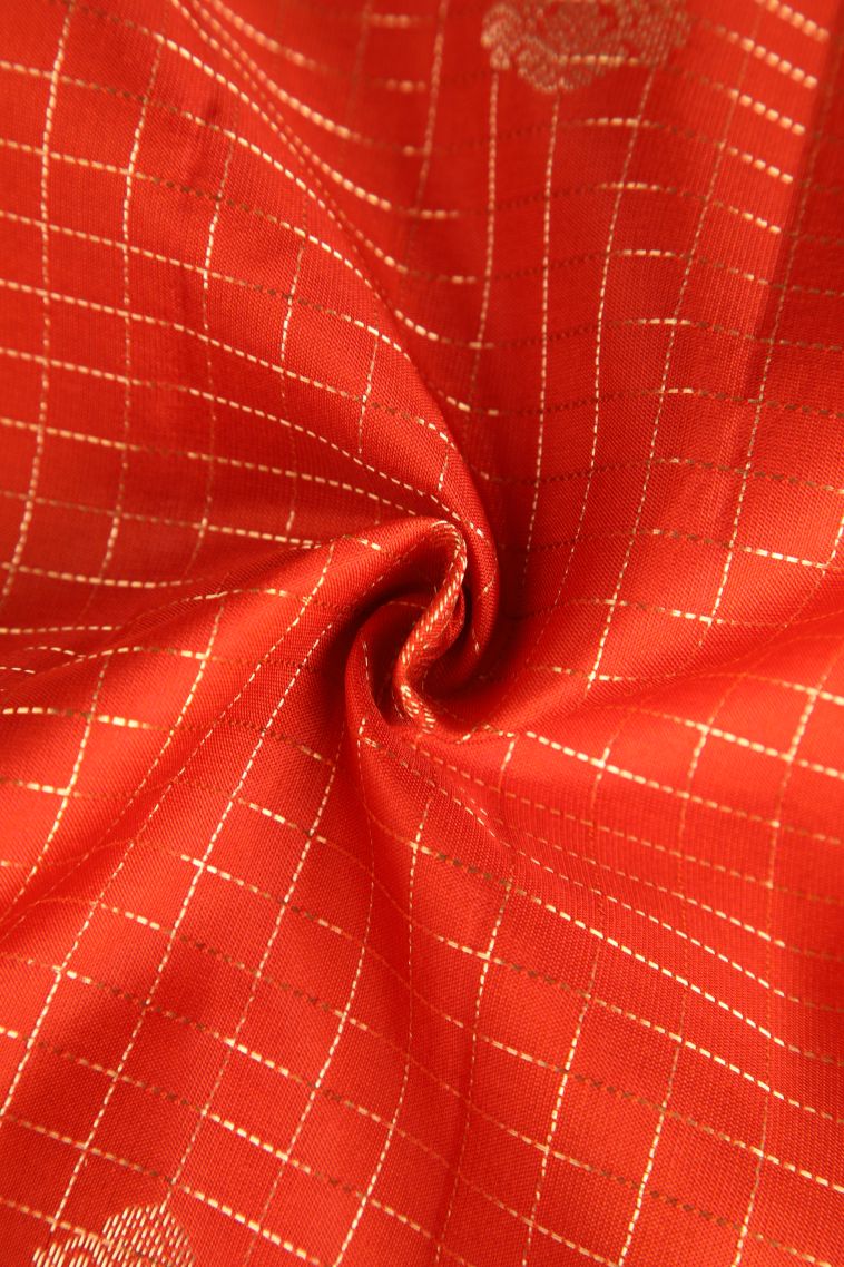 Fire Orange Soft Silk Saree with Gold Zari Floral Puttas view 4