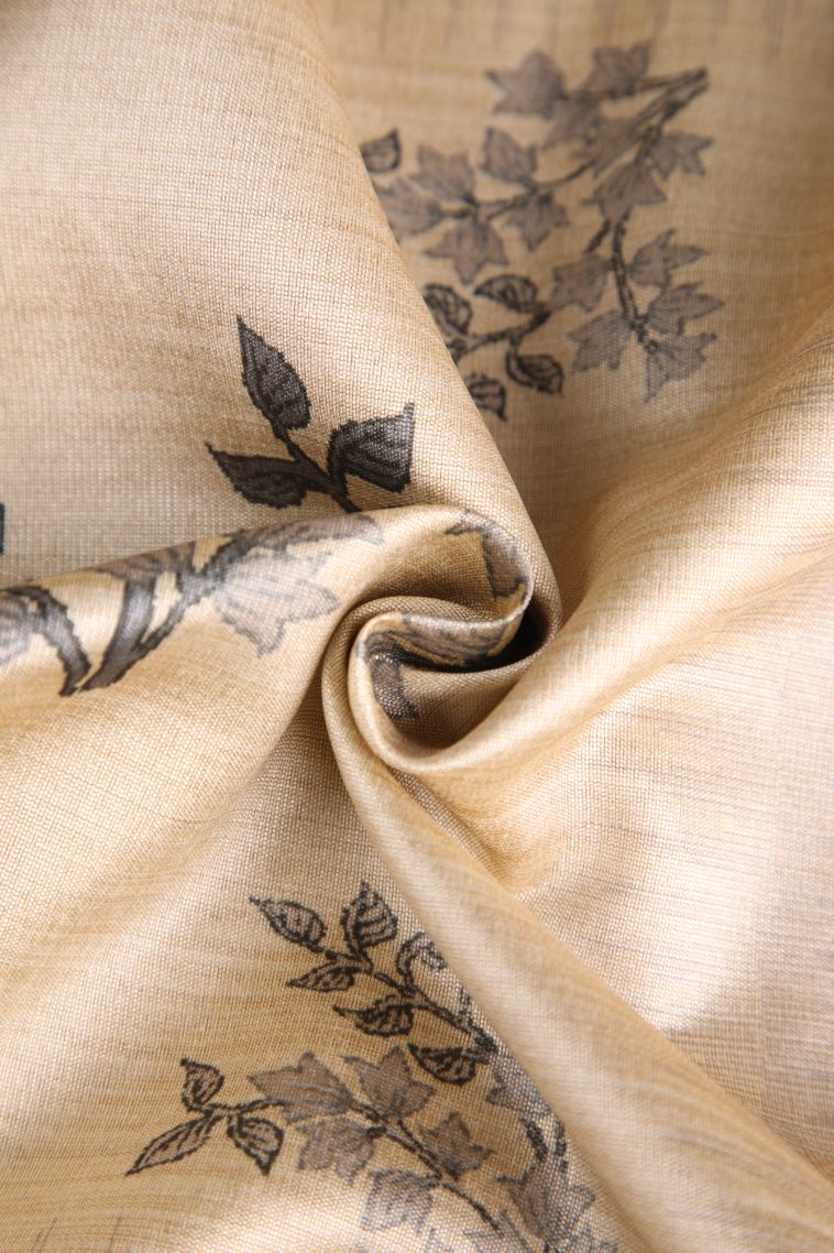 Vanilla Custard Yellow Semi Tussar Silk with Silver Zari Floral Patterns view 4