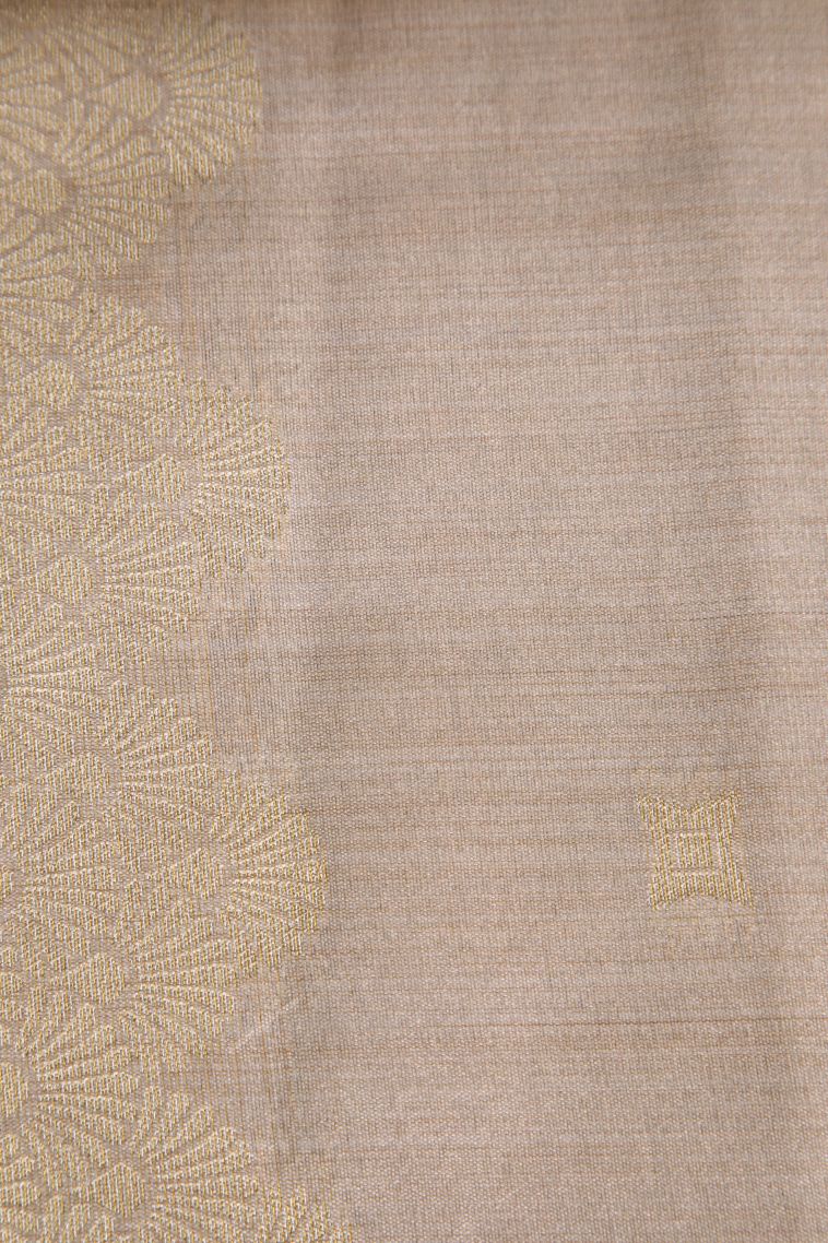 Vanilla Custard Yellow Semi Tussar Silk with Silver Zari Floral Patterns view 3