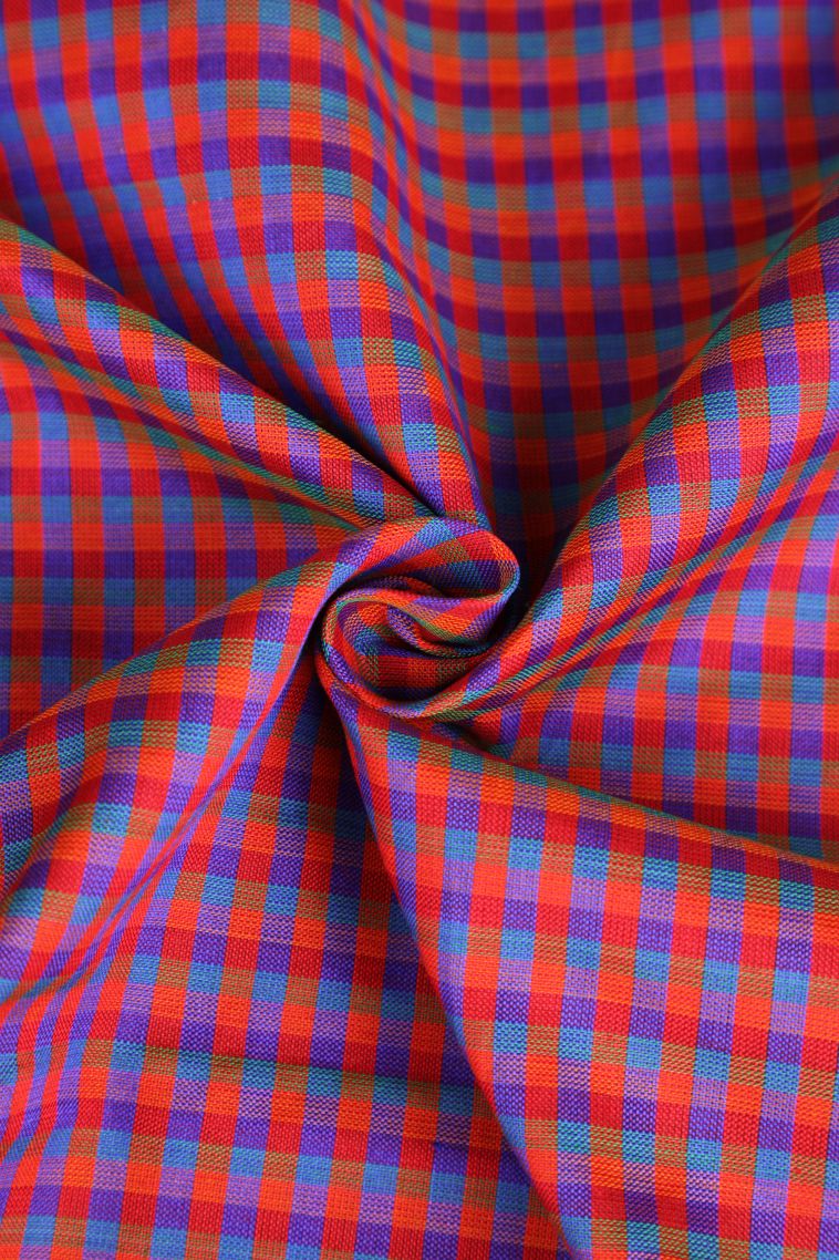 Viola Purple Poly Cotton Sarees Gold Zari with Checks view 4