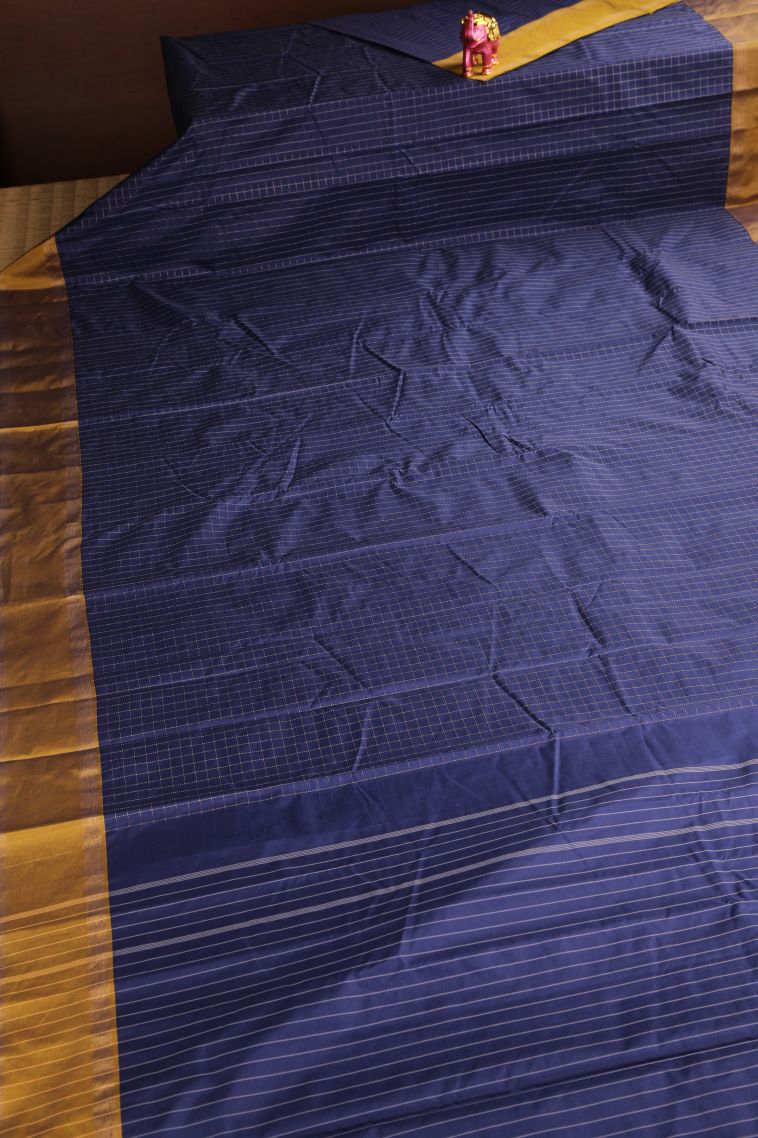 Azure Blue Arani Silk Sarees Gold And Silver Zari with Checks view 2