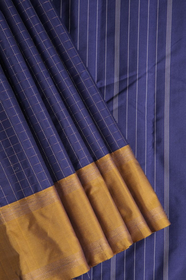 Azure Blue Arani Silk Sarees Gold And Silver Zari with Checks view 1