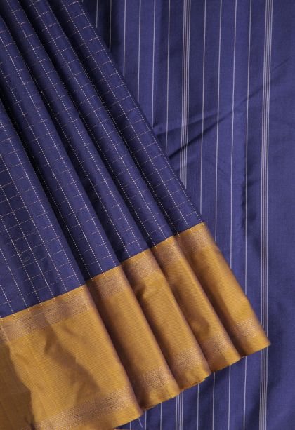 Azure Blue Arani Silk Sarees Gold And Silver Zari with Checks