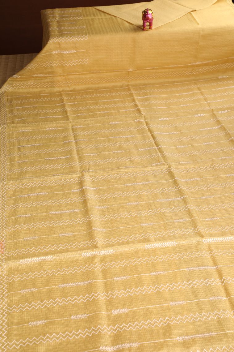 Macaroon Yellow Manipuri Cotton Sarees Without Zari with Geometric Shapes view 2