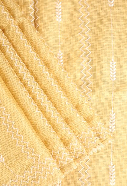 Macaroon Yellow Manipuri Cotton Sarees Without Zari with Geometric Shapes