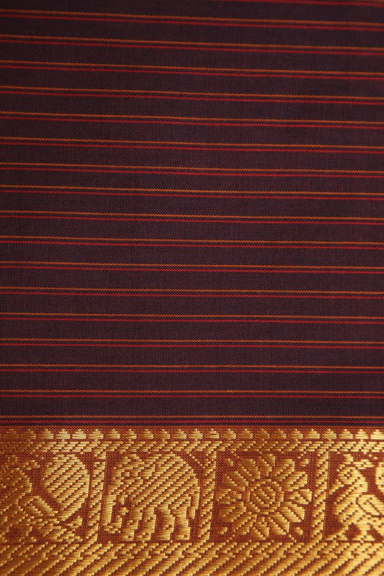 Ivory White Poly Cotton Sarees Gold Zari with Checks view 3