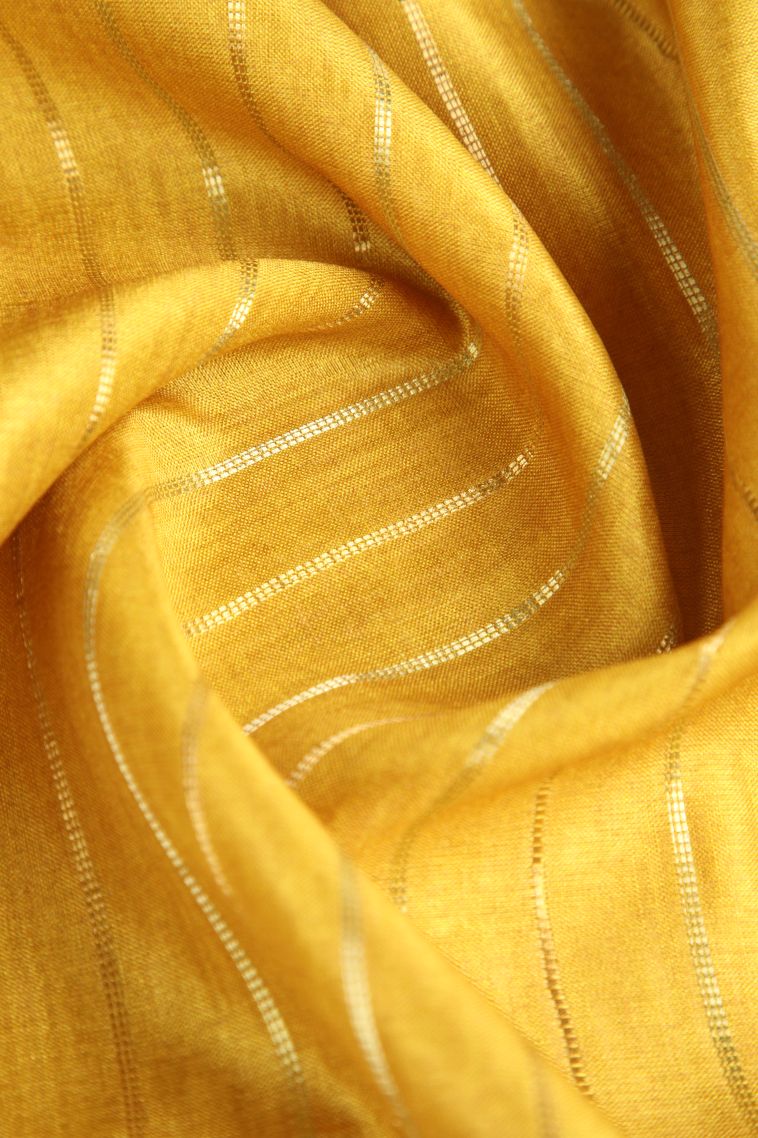 Lemon Yellow Semi Tussar Silk Gold Zari with Zari Stripes view 4