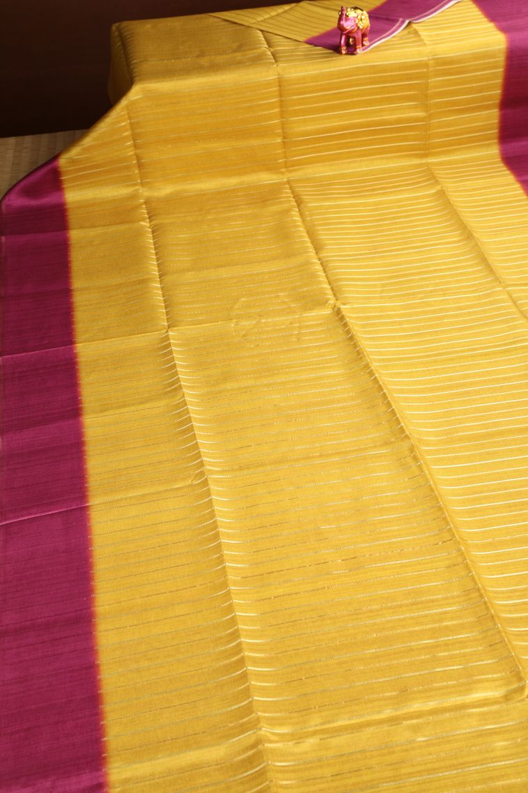 Lemon Yellow Semi Tussar Silk Gold Zari with Zari Stripes view 2