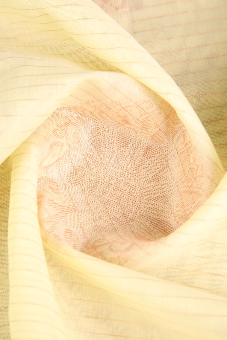 Cream White Silk Cotton Sarees with Copper Zari Floral Patterns view 4