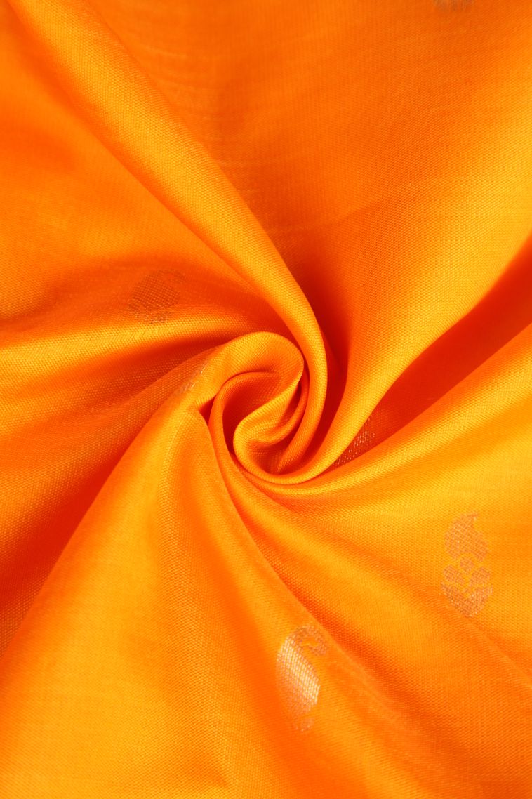 Tangerine Orange Raw Silk Sarees with Gold Zari Mango Puttas view 4