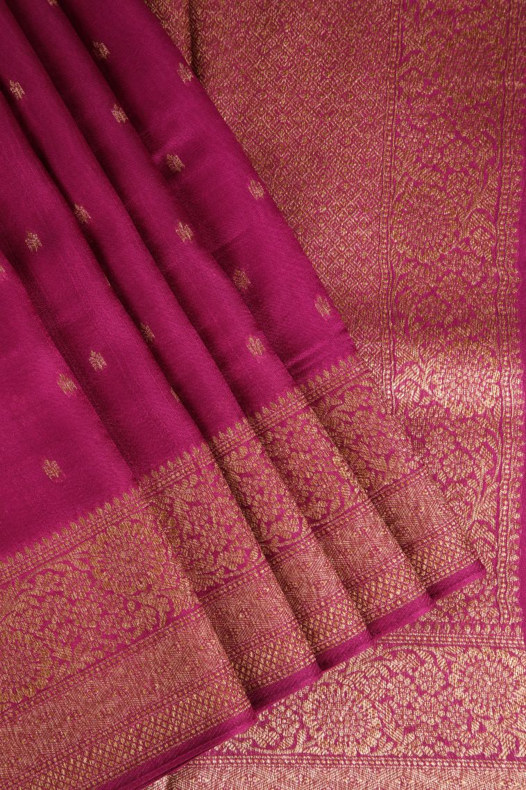 Magenta Pink Banaras Sarees Antic Zari with Floral Puttas view 1