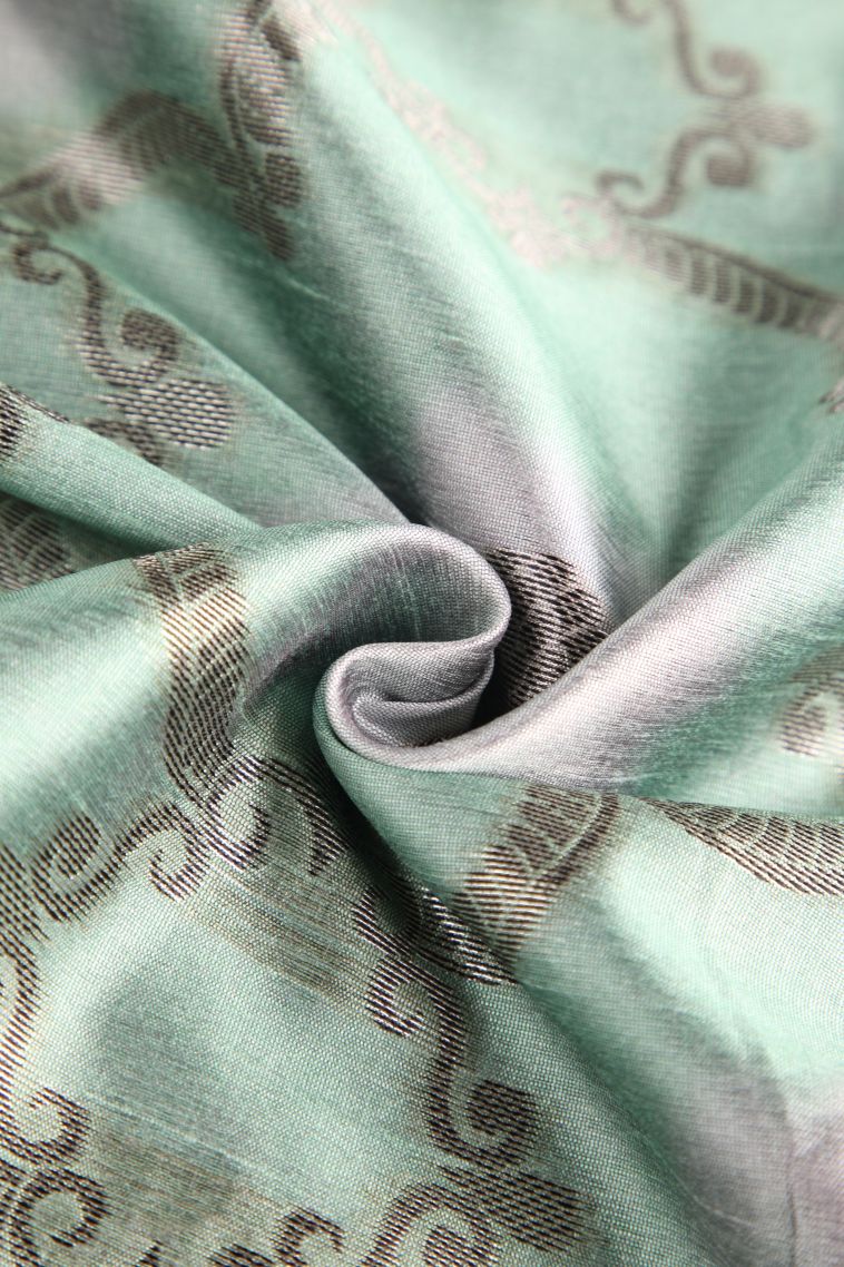 Pistachio Green Semi Tussar Silk with Antic Zari Floral Patterns view 4