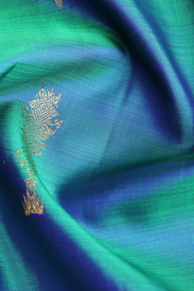Ocean Blue Kanchipuram Silk Sarees with Gold Zari Geometric Shapes view 4