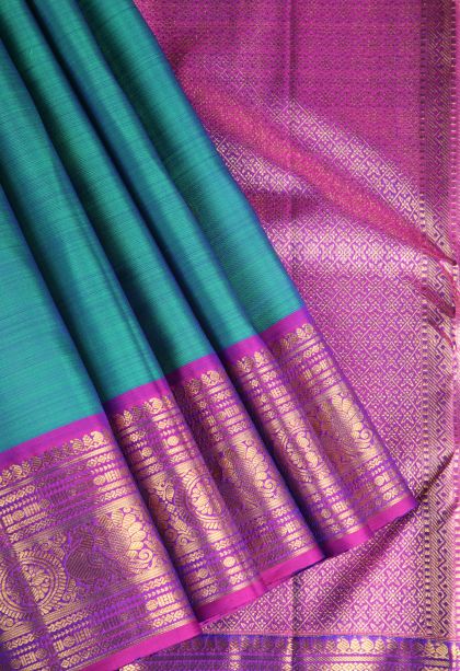 Ocean Blue Kanchipuram Silk Sarees with Gold Zari Geometric Shapes