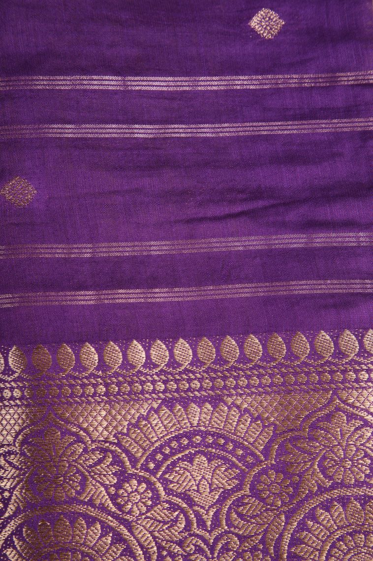 Lime Green Chanderi Cotton Sarees Antic Zari with Cross Straipes view 3