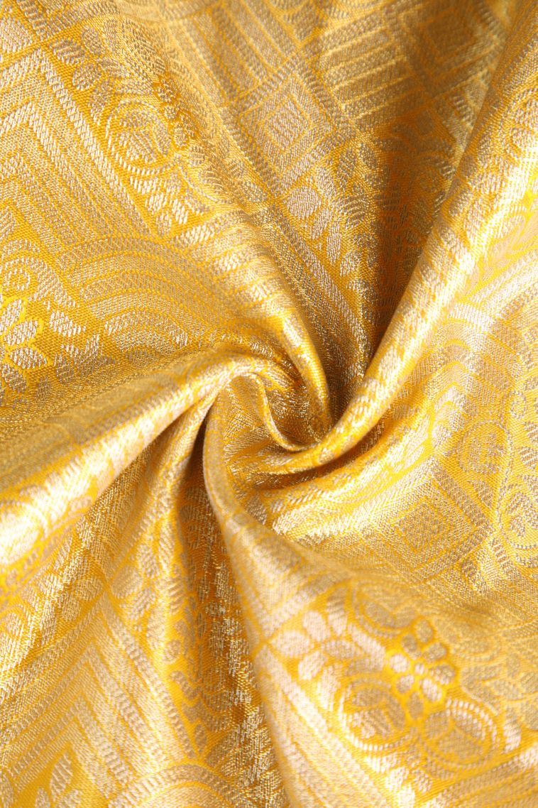 Briht Yellow Apoorva Silk Sarees with Gold And Silver Zari Geometric Shapes view 4