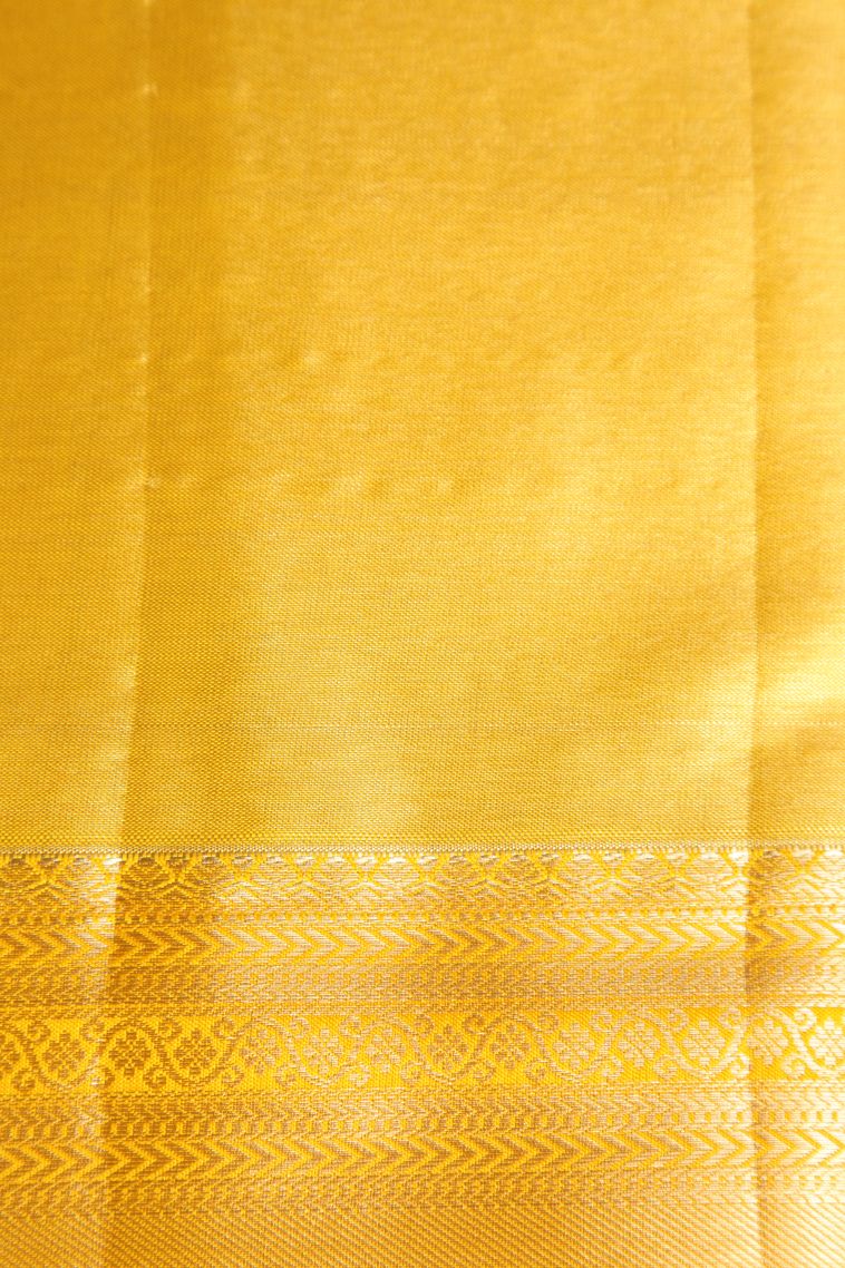 Briht Yellow Apoorva Silk Sarees with Gold And Silver Zari Geometric Shapes view 3