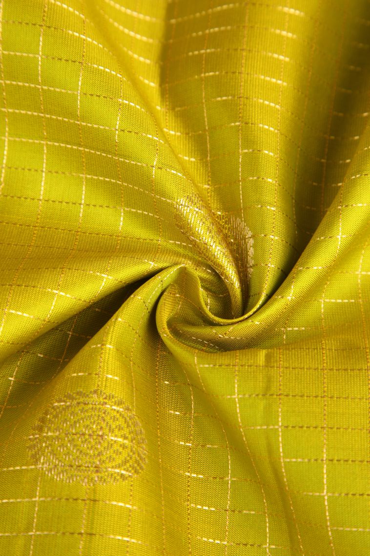Lime Yellow Soft Silk Saree with Gold Zari Peacock Motifs view 4