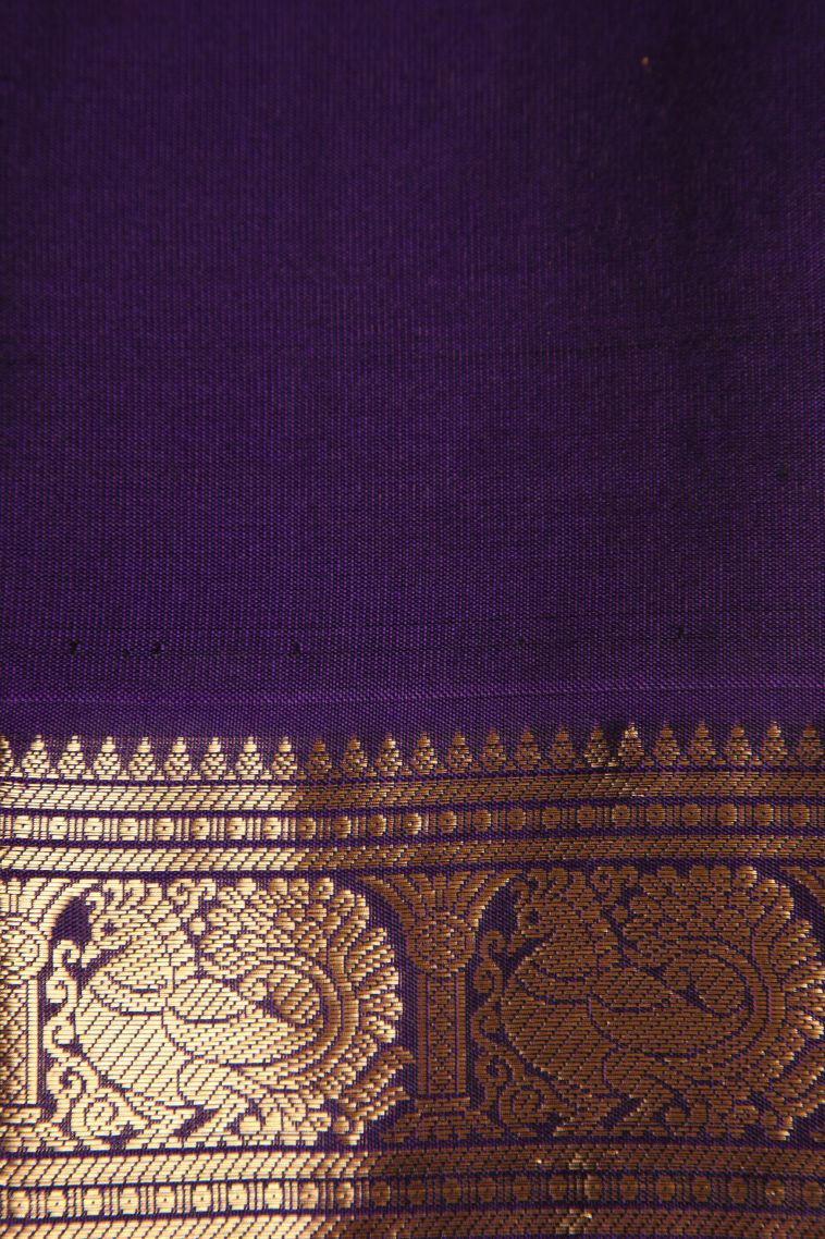 Lime Yellow Soft Silk Saree with Gold Zari Peacock Motifs view 3