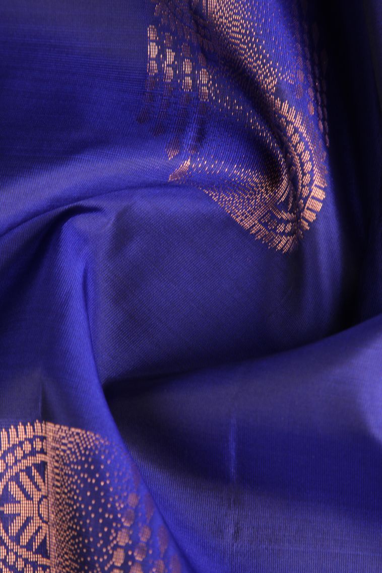 Lapis Blue Soft Silk Saree with Copper Zari Geometric Shapes view 4