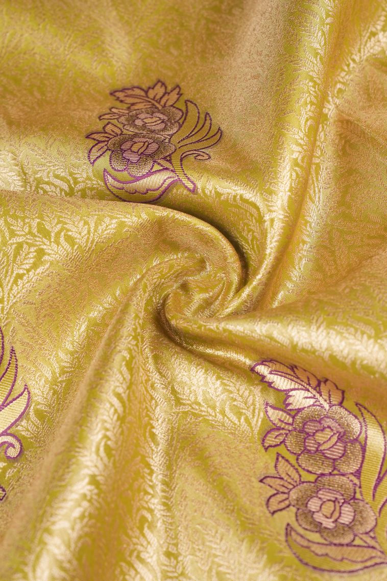 Olive Green Apoorva Silk Sarees with Gold Zari Floral Patterns view 4