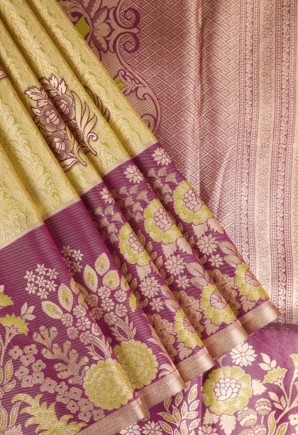 Olive Green Apoorva Silk Sarees with Gold Zari Floral Patterns