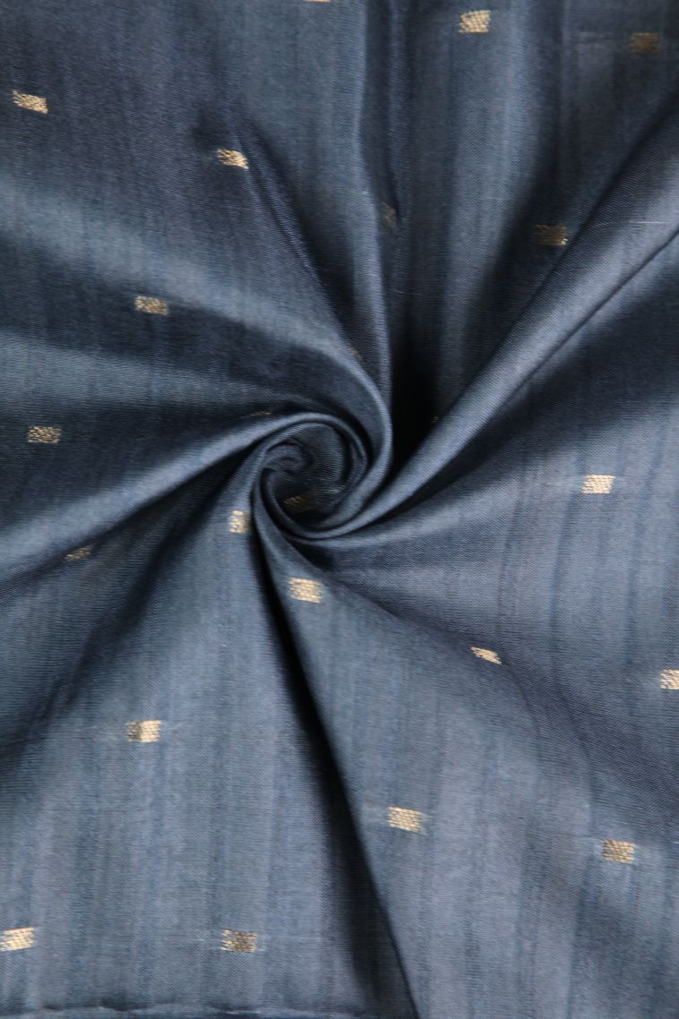 Aegean Blue Semi Raw Silk Printed Gold Zari with Zari Puttas view 4