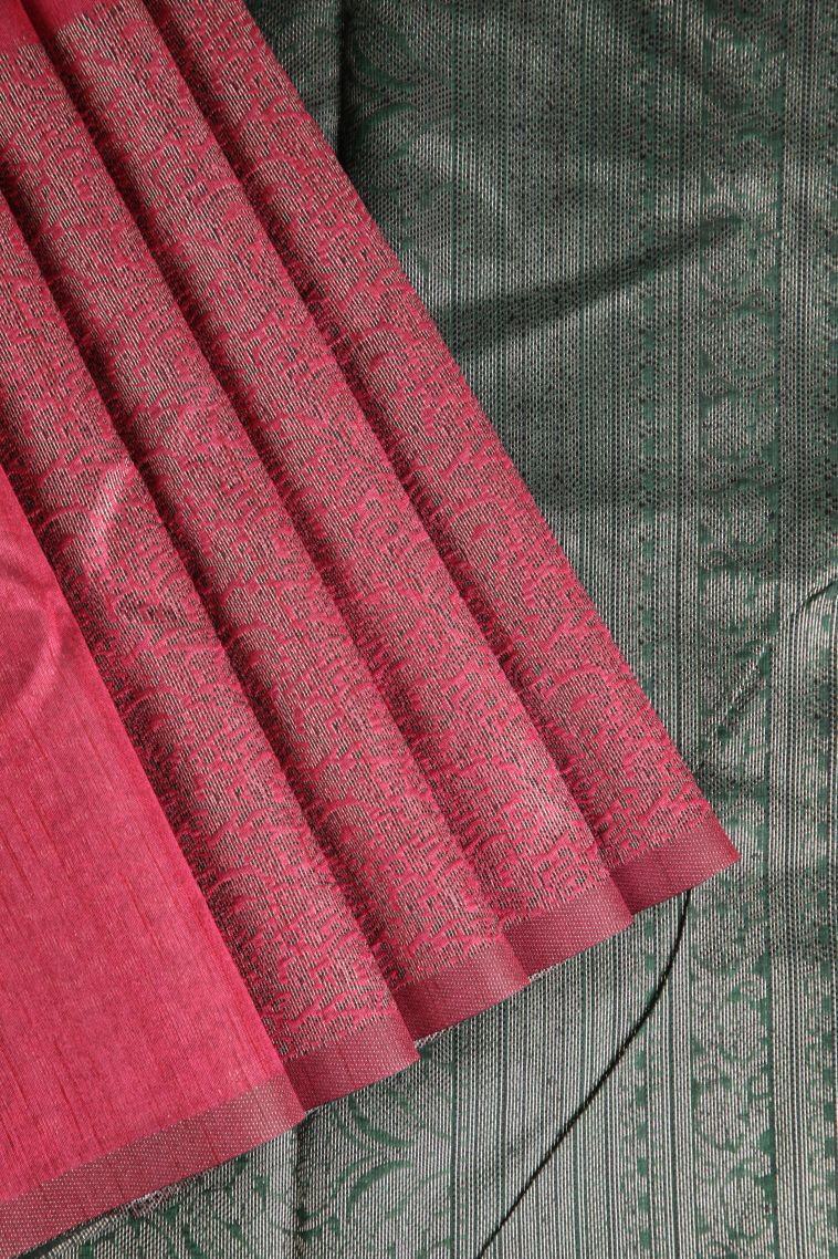 Punch Pink Jute Sarees with Antic Zari Floral Patterns