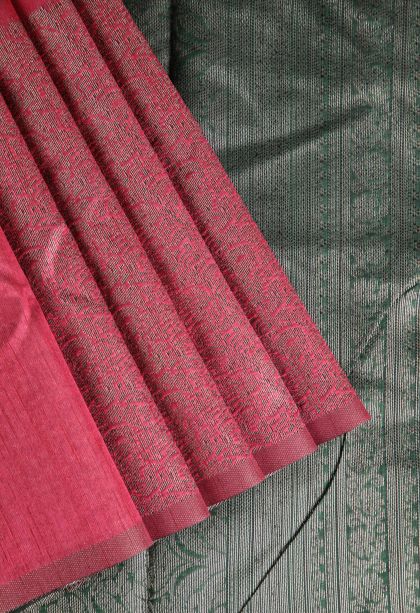 Punch Pink Jute Sarees with Antic Zari Floral Patterns