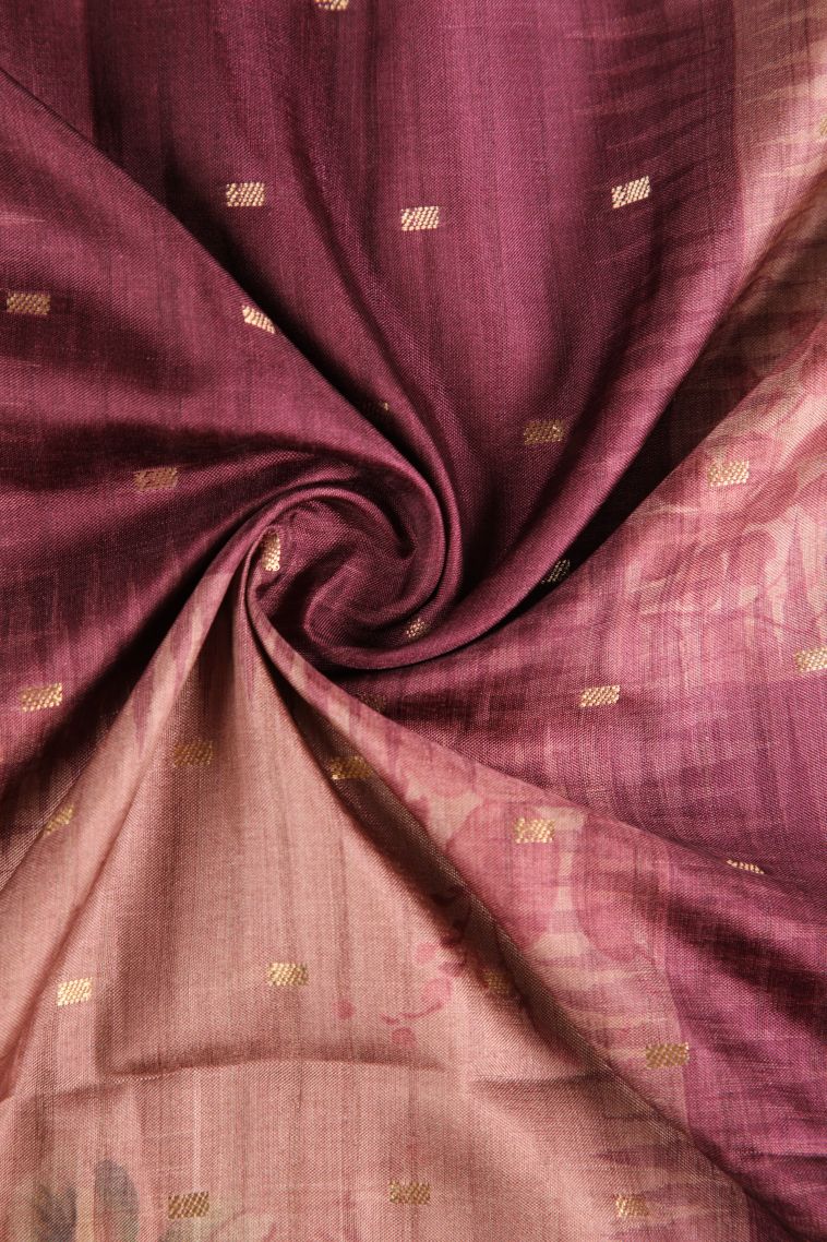 Cherry Red Semi Raw Silk Printed Gold Zari with Zari Puttas view 4
