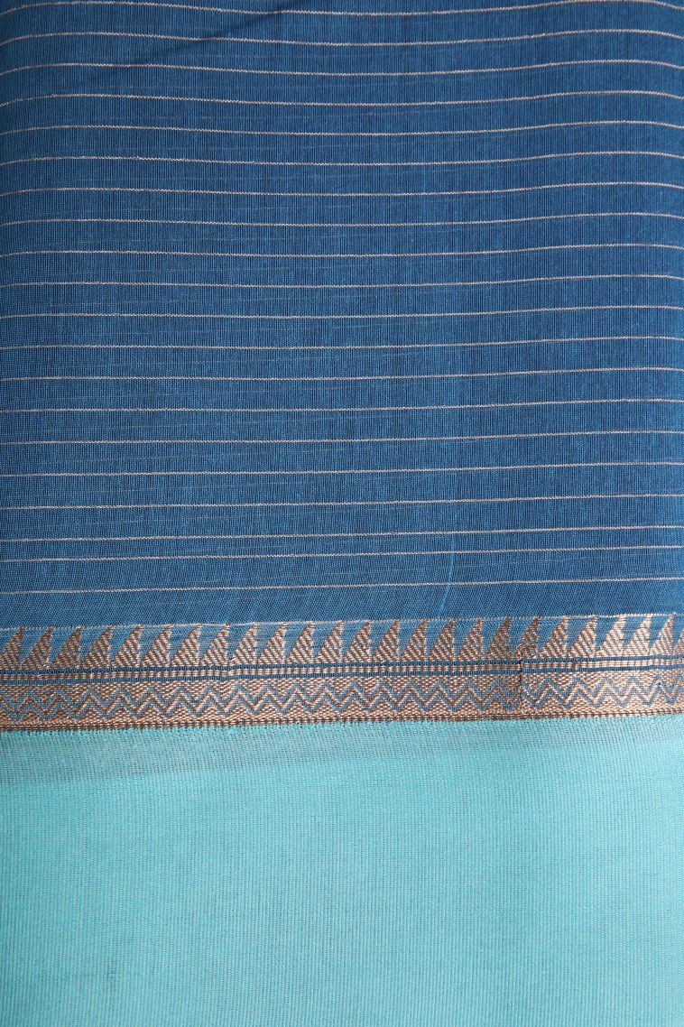 Admiral Blue Silk Cotton Sarees with Copper Zari Floral Patterns view 3