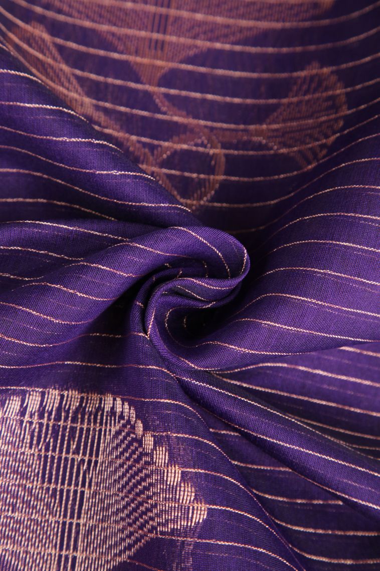 Admiral Blue Silk Cotton Sarees with Copper Zari Floral Patterns view 4