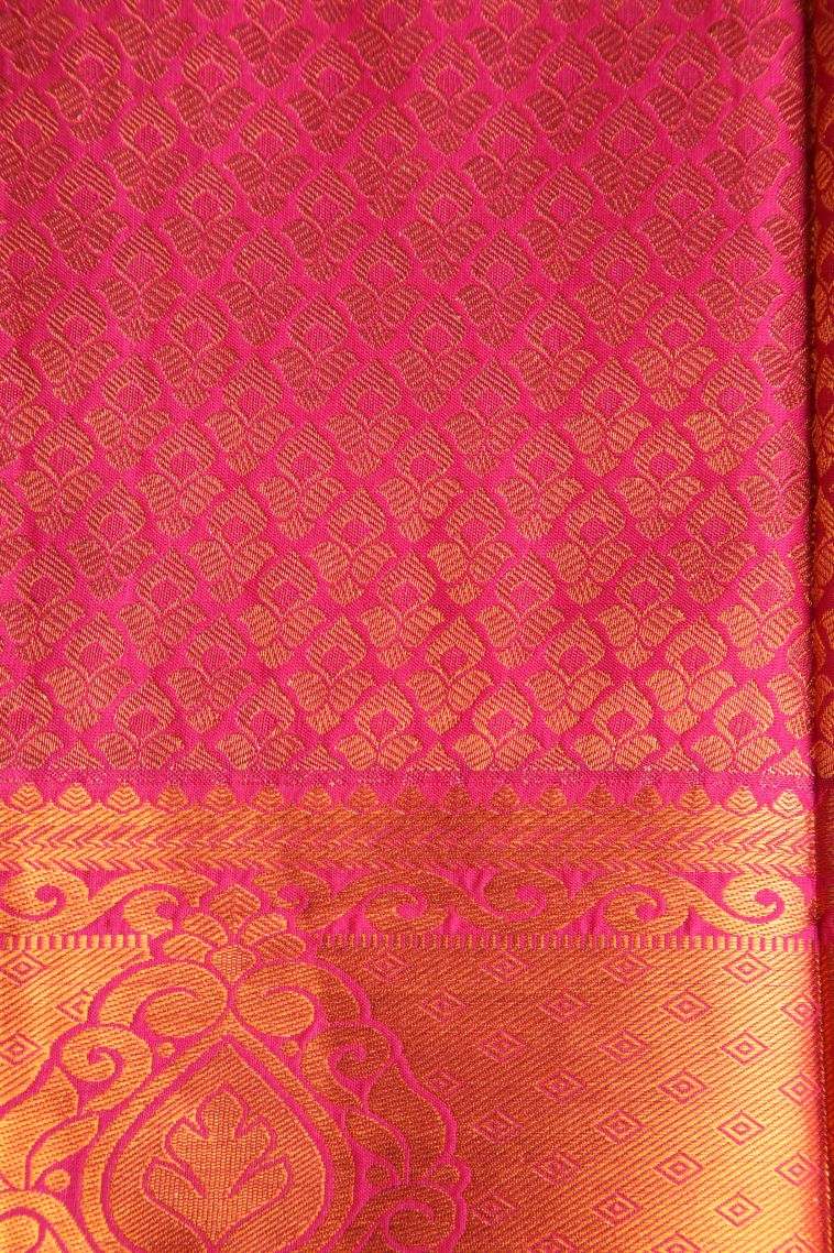 Cerulean Blue Visiri Madippu Silk Sarees with Copper Zari Floral Puttas view 3