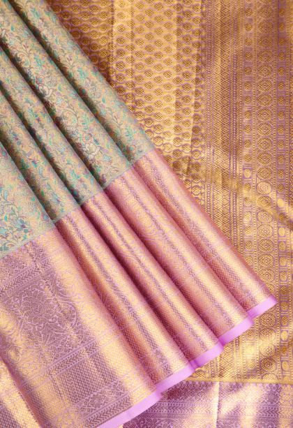 Heather Purple Kanchipuram Silk Sarees with Gold Zari Floral Patterns