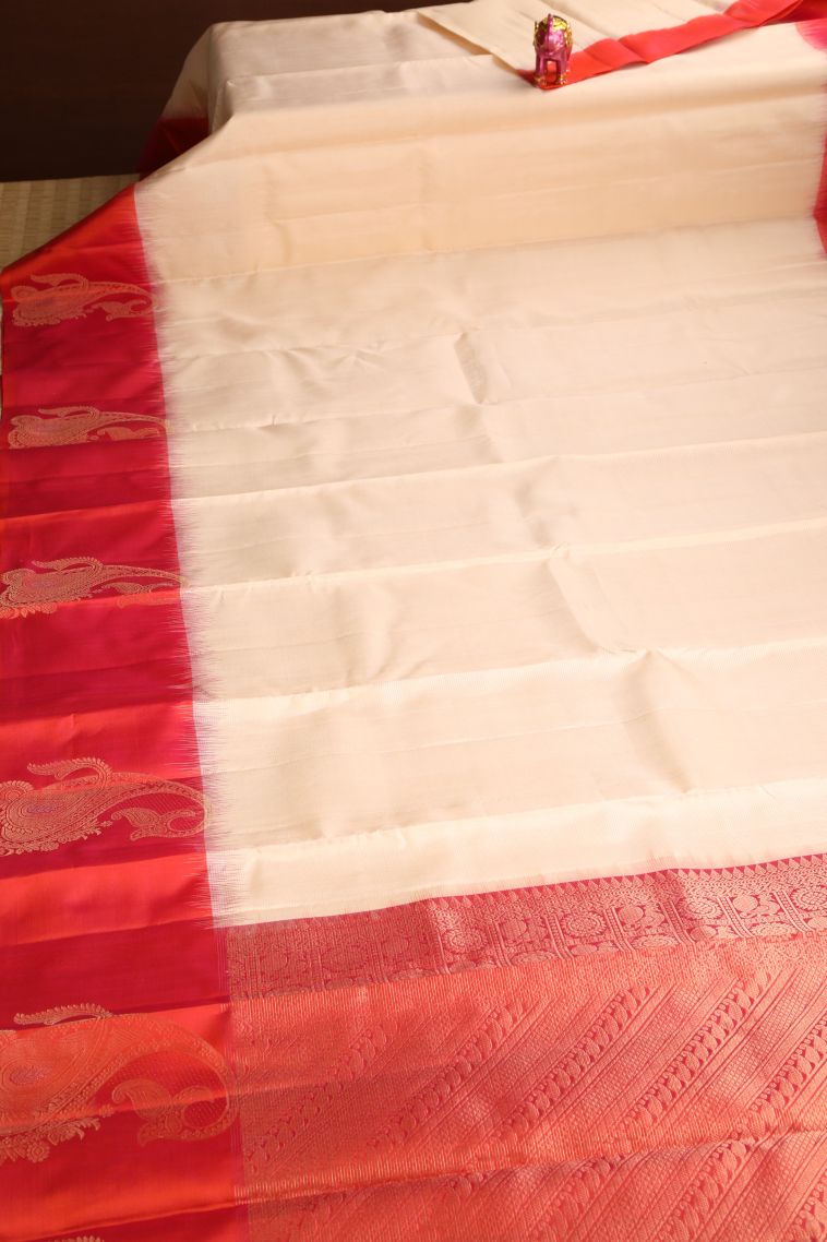 Vanilla Custard Yellow Soft Silk Saree with Gold And Silver Zari Stripes view 2