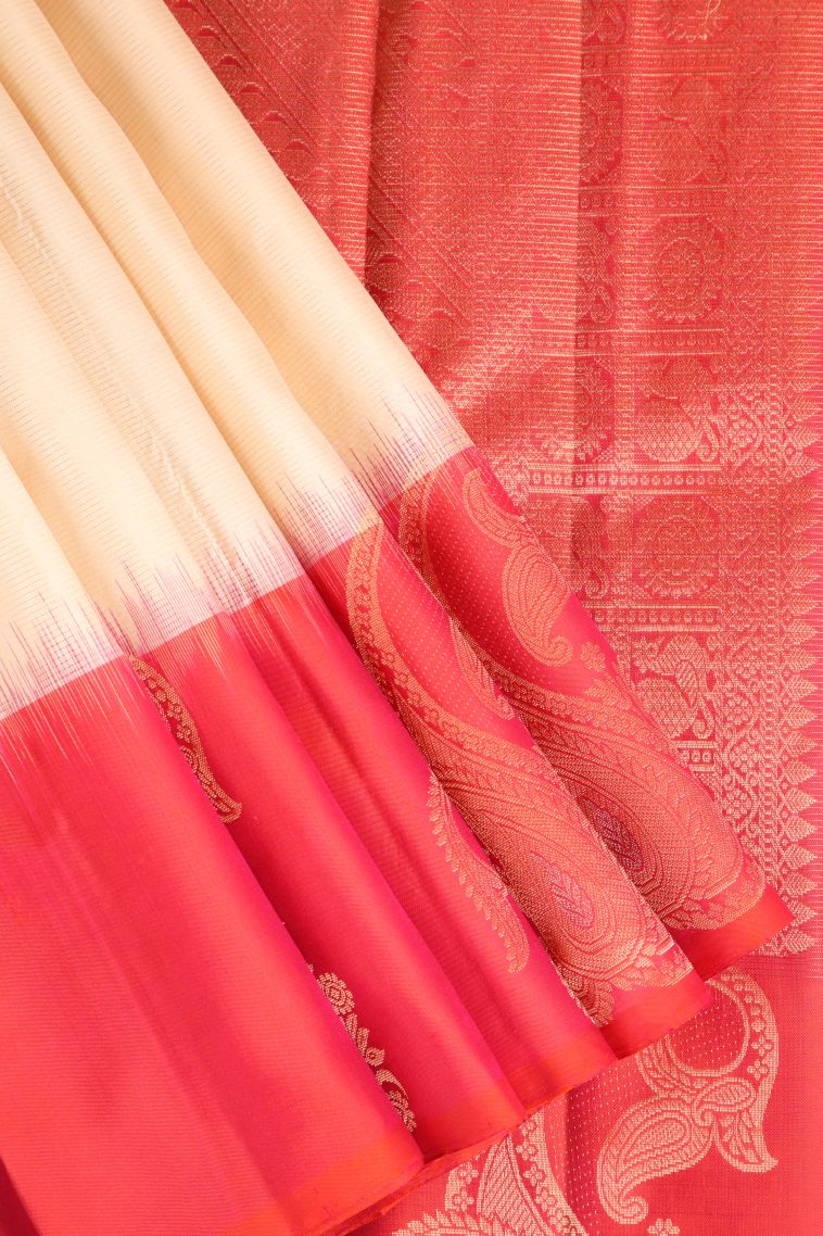 Vanilla Custard Yellow Soft Silk Saree with Gold And Silver Zari Stripes view 1