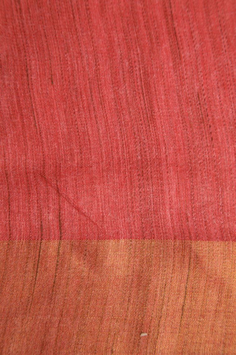 Blush Red Jute Sarees with Gold Zari Plain view 3