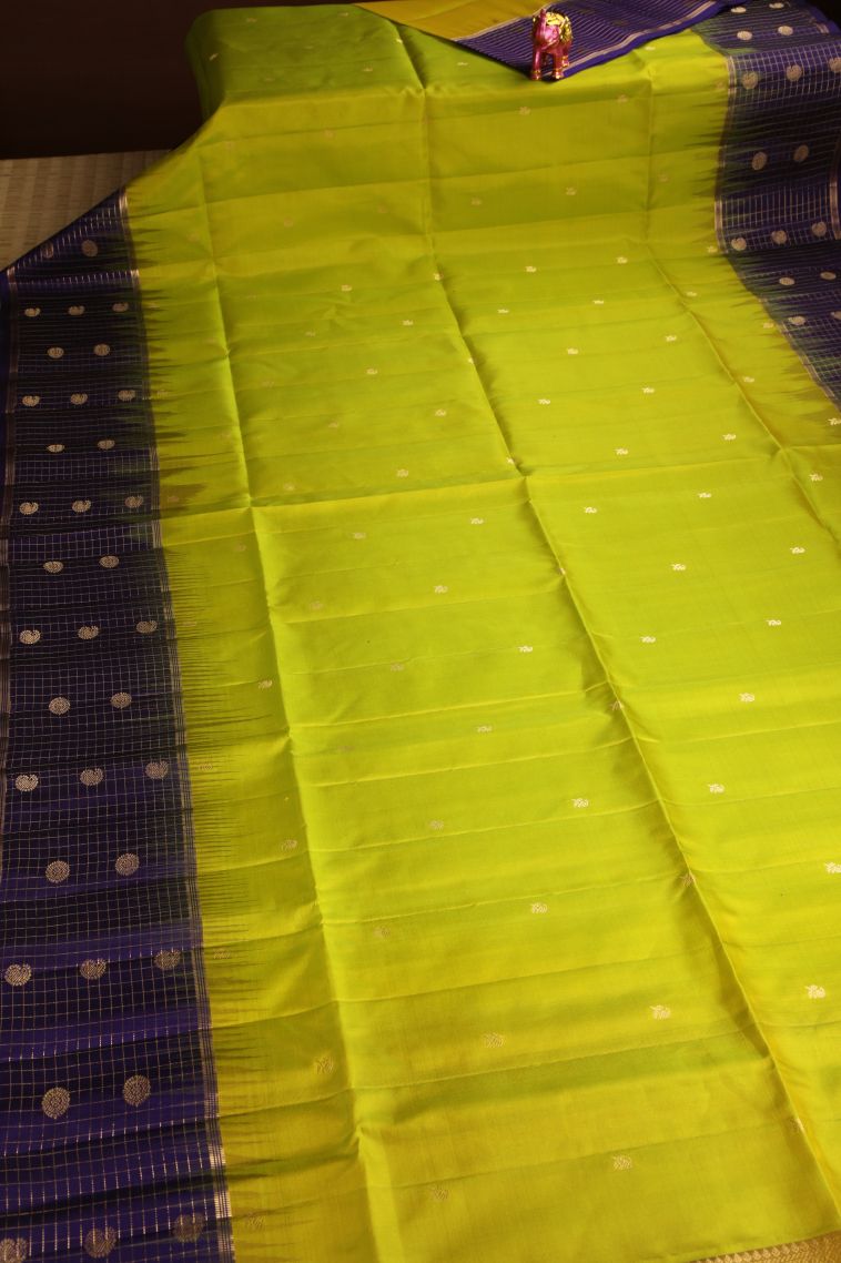 Lime Yellow Soft Silk Saree with Gold Zari Mango Puttas view 2