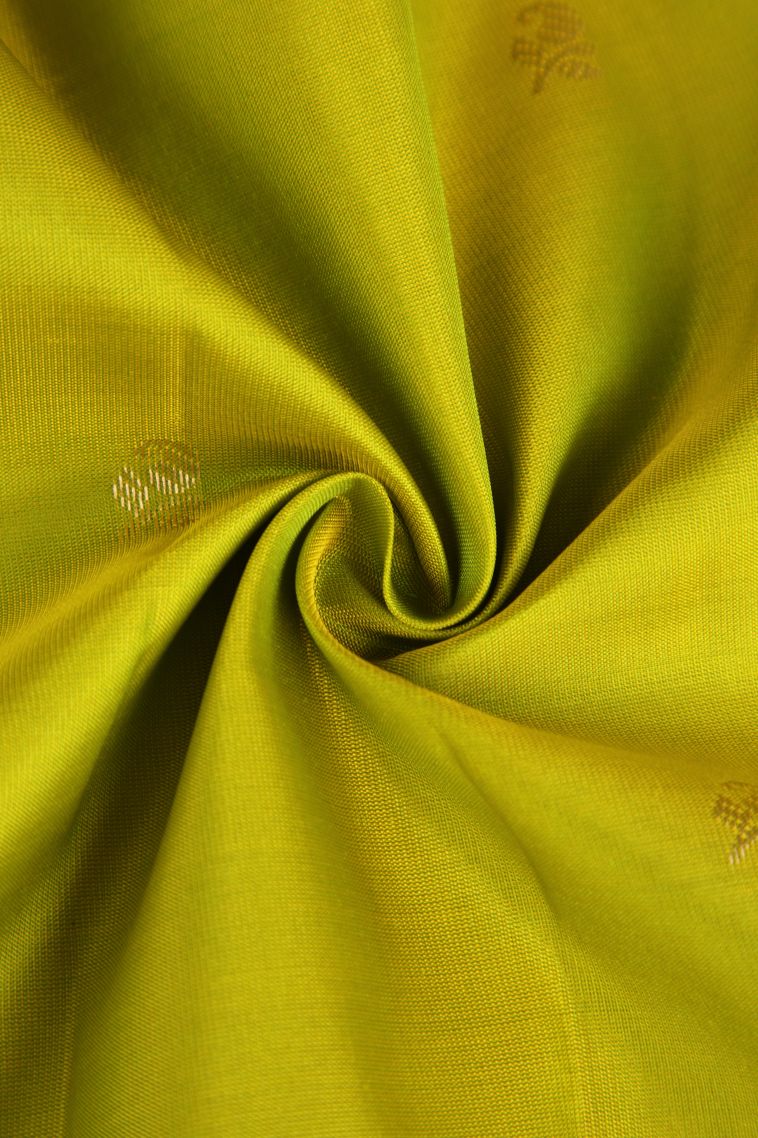 Lime Yellow Soft Silk Saree with Gold Zari Mango Puttas view 4