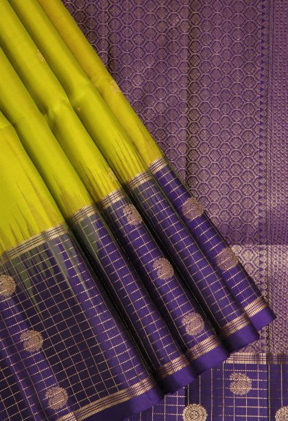 Lime Yellow Soft Silk Saree with Gold Zari Mango Puttas