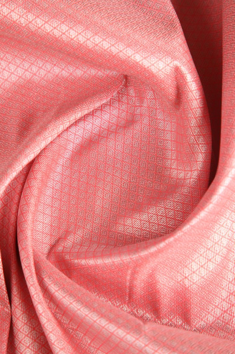 Peach Pink Visiri Madippu Silk Sarees with Silver Zari Buttis (small Dots Or Motifs) view 4