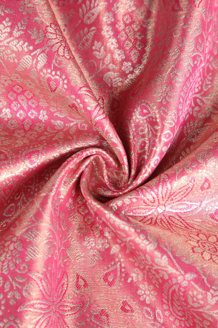 Punch Pink Apoorva Silk Sarees with Silver Zari Floral Patterns view 4
