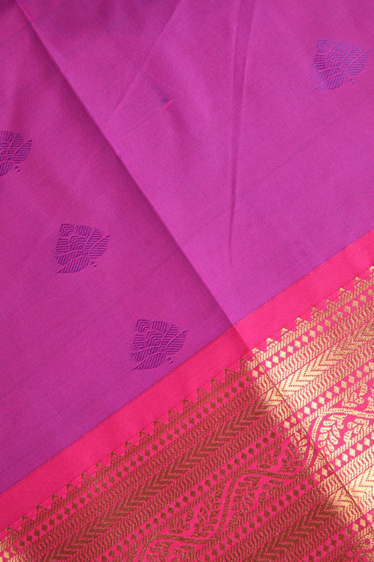 Viola Purple Visiri Madippu Silk Sarees Gold Zari with Floral Puttas view 3