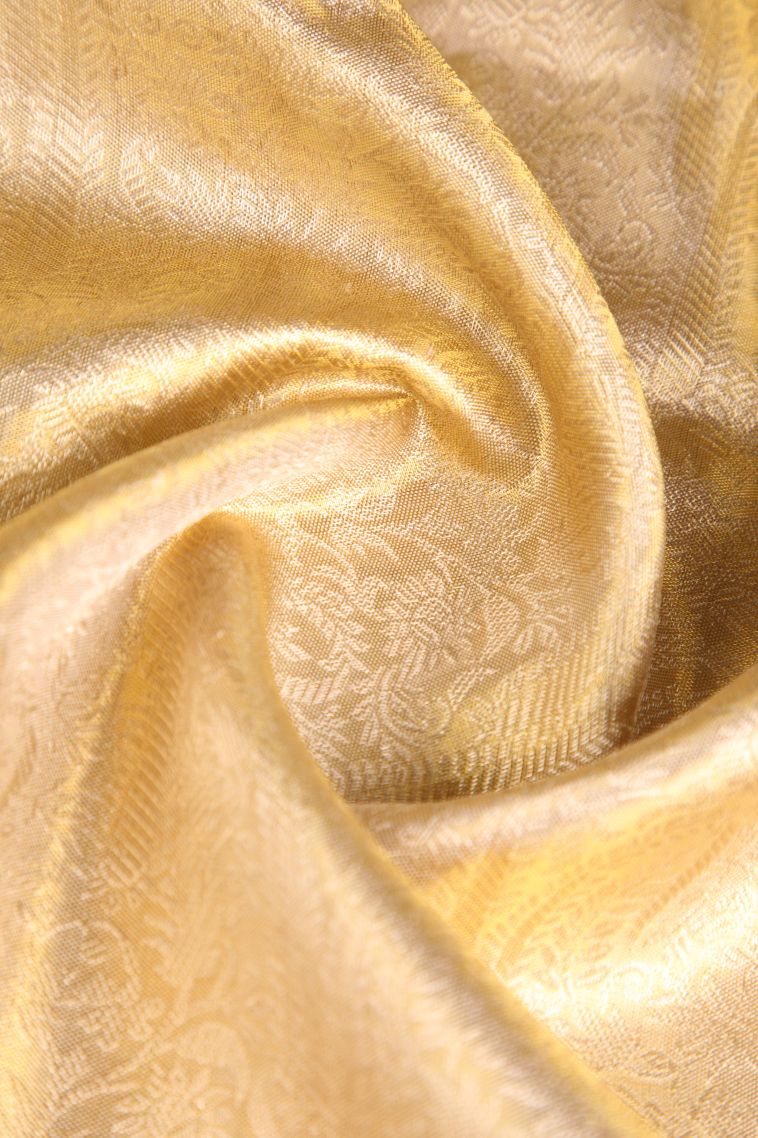 Vanilla Custard Yellow Kanchipuram Silk Sarees with Antic Zari Floral Patterns view 4