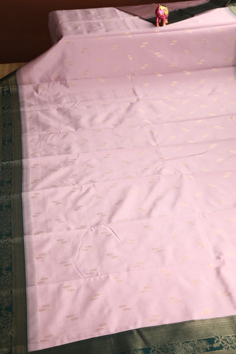 Crepe Pink Raw Silk Sarees with Gold Zari Leaf Pattern view 2