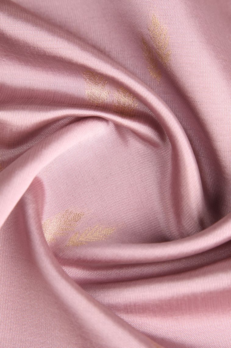Crepe Pink Raw Silk Sarees with Gold Zari Leaf Pattern view 4